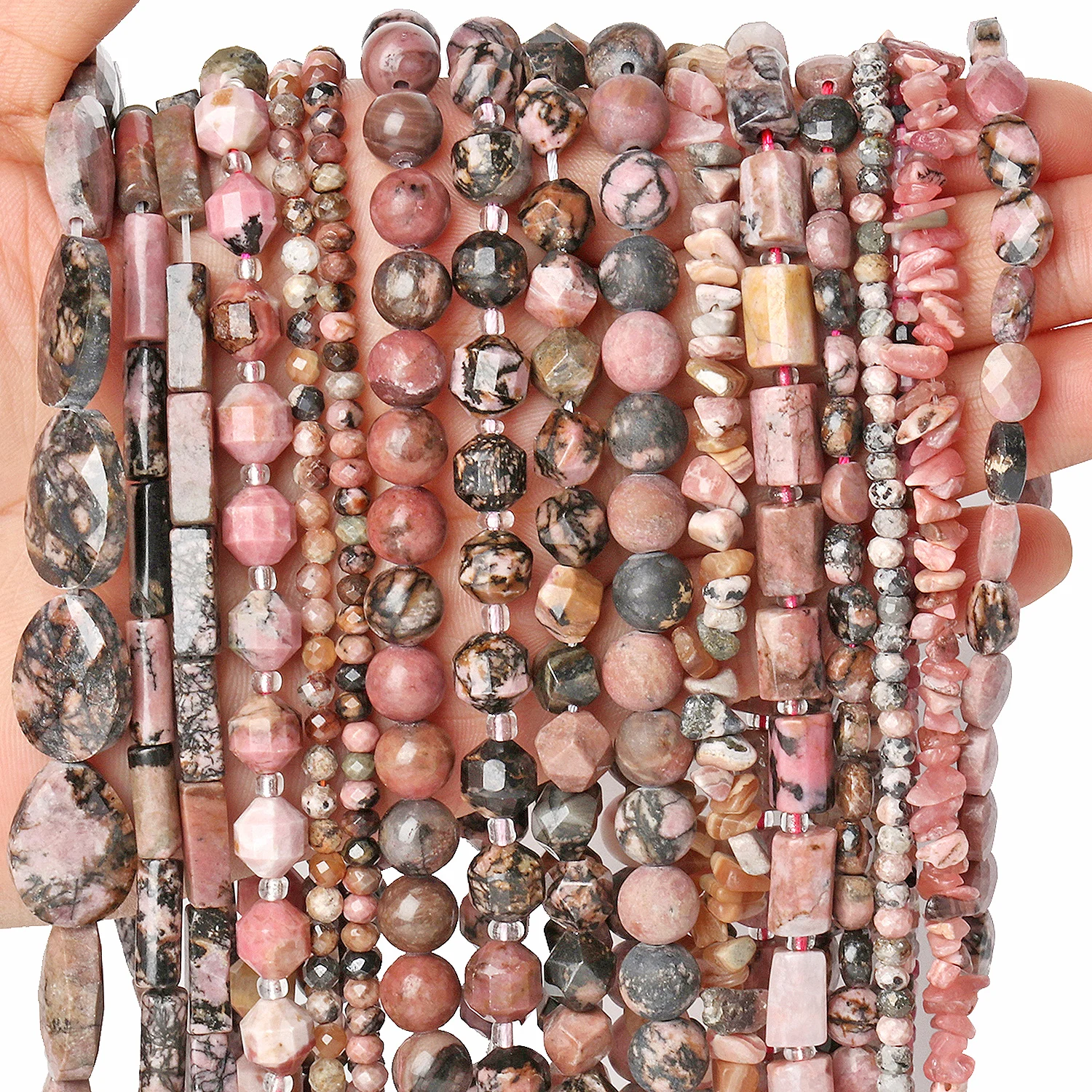 

Natural Black Lack Rhodonite Stone Beads Waterdrop Faceted Round Tube Irregular Shape Beads For Jewelry Making Accessories