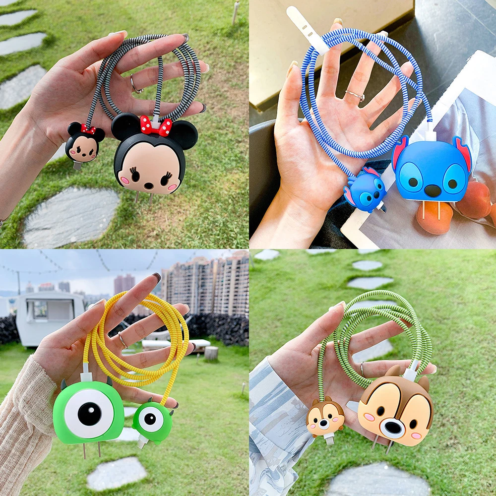 4 Pieces Set Protector for iPhone / iPad 18W/20W Charger Protection Cute Cartoon Cable Protector Holder Phone Cord Accessories