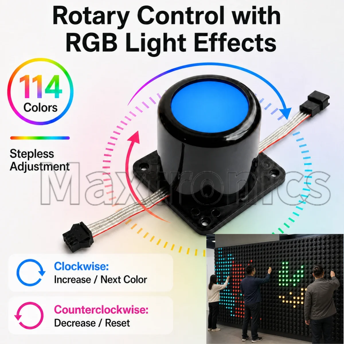 Фото Программируемый светодиодный чип с поворотной ручкой DC12V WS2815 4PIN RGB TTL (WS2812/SK6812/1903) для воспроизведения видео и прокрутки текста в помещении. №1