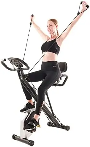 

Foldable Fitness Exercise Bike, Folding Indoor Exercise Bicycle, 2-in-1 Recumbent & Upright Stationary Bike with Arm Workou