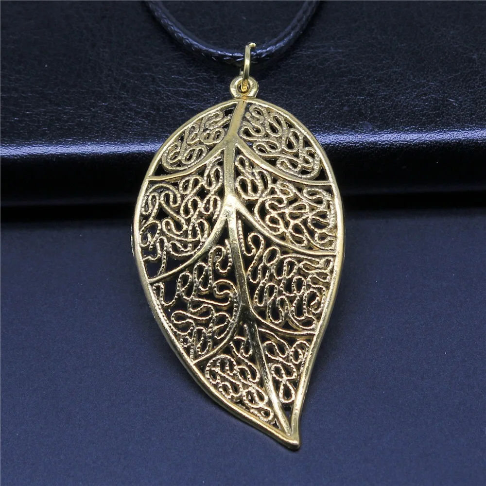 Винтажное ожерелье унисекс в стиле ретро, ожерелье с подвеской в виде листа 57x31 мм, веревочная цепочка из искусственной кожи черного цвета