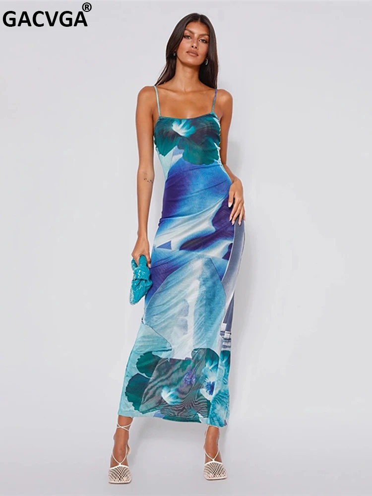 

GACVGA Tie Dye Sexy Maxi Dress for Women Fashion Sleeveless Y2K Casual Prom 2022 Summer Bodycon Long Dress Streetwear