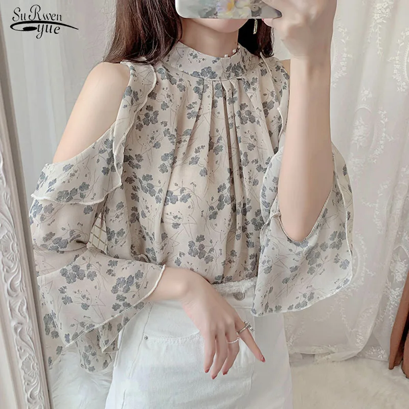 

Fashion 2021 Summer Tops Chiffon Shirt Women Tops And Blouses Off Shoulder Tops Sexy Chiffon Blouse Shirt Blusa Feminina 15131