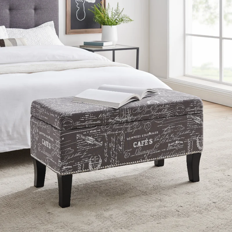 

Linon Stephanie Storage Ottoman Bench, Gray Script