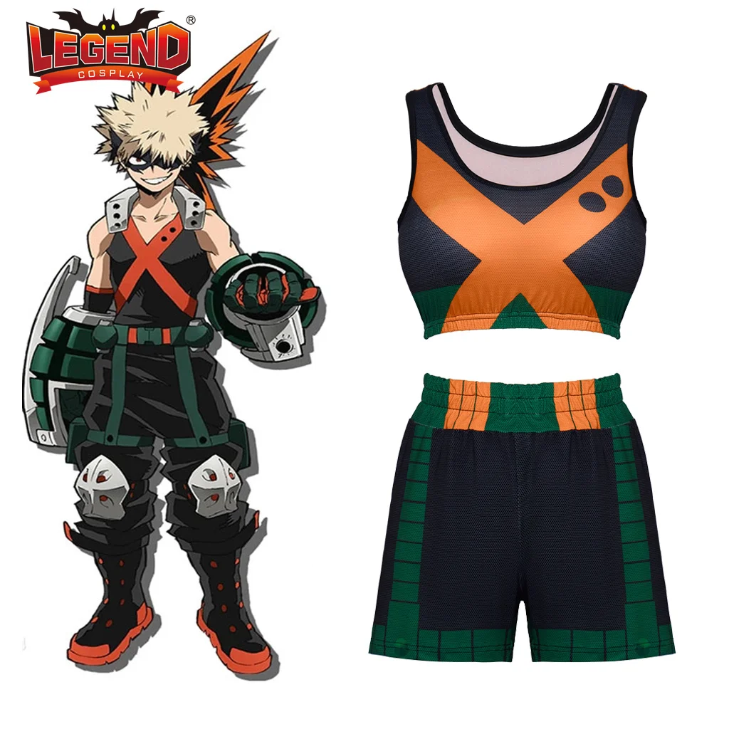 

Короткий топ и шорты моя геройская Академия Katsuki Bakugou сексуальный женский спортивный жилет для йоги и спортзала штаны Униформа спортивный к...