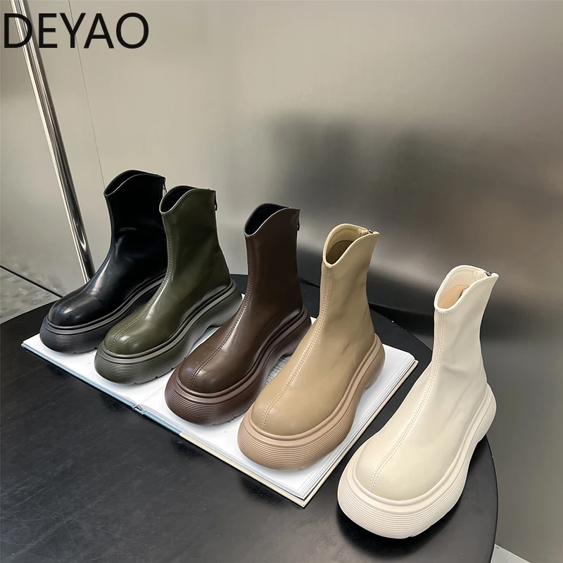 

Designer Platform Women's Ankle Boots 2022 New Autumn Winter Shoes Fashion Round Toe Chunky Flats Heel Short Booties