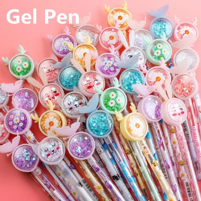 10/20/50/100 Pcs/Set Kawaii Paillettes Gel Stylo Mignon Papillon Lapin Faon Daisy Signature Stylo