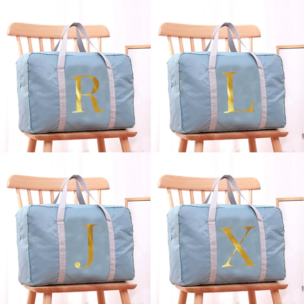 Large Capacity Travel Bag Unisex Organizer Foldable Luggage Handbags Clothes Storage Duffle Carry on Bags Letter Initials Series