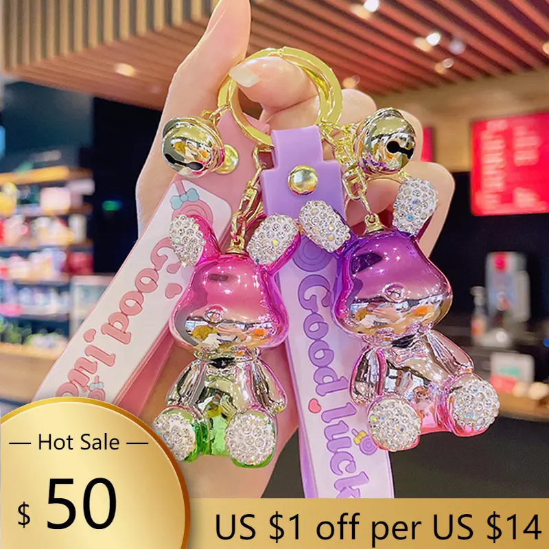 

Electroplated Diamond-encrusted Rabbit Keychain Pendant Sitting Posture Rabbit Wholesale Cute Bag Charm Year Of The Rabbit Gift