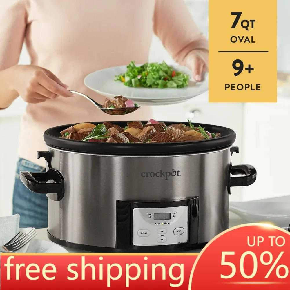 

7-квартовая легко моющаяся Медленная Плита, черные медленные плиты из нержавеющей стали, электрическая кастрюля для приготовления тушения