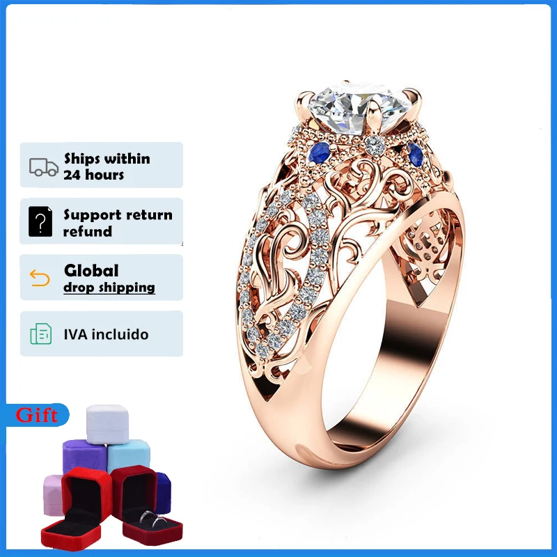 

HOYON 14K Rose Gold Color 1 Carat Moissanite Zircon Ring for Women 925 Sliver Color Jewelry Ring Style Topaz Bizuteria Free Ship