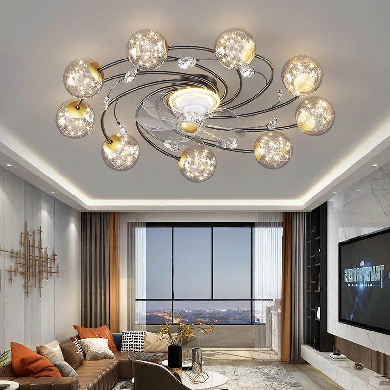 

New 360 Swinging Ceiling Fans With Lights Head Nordic Luxury Sky Star Living Rooms Lamps Personalized Bedroom Electric Lightings