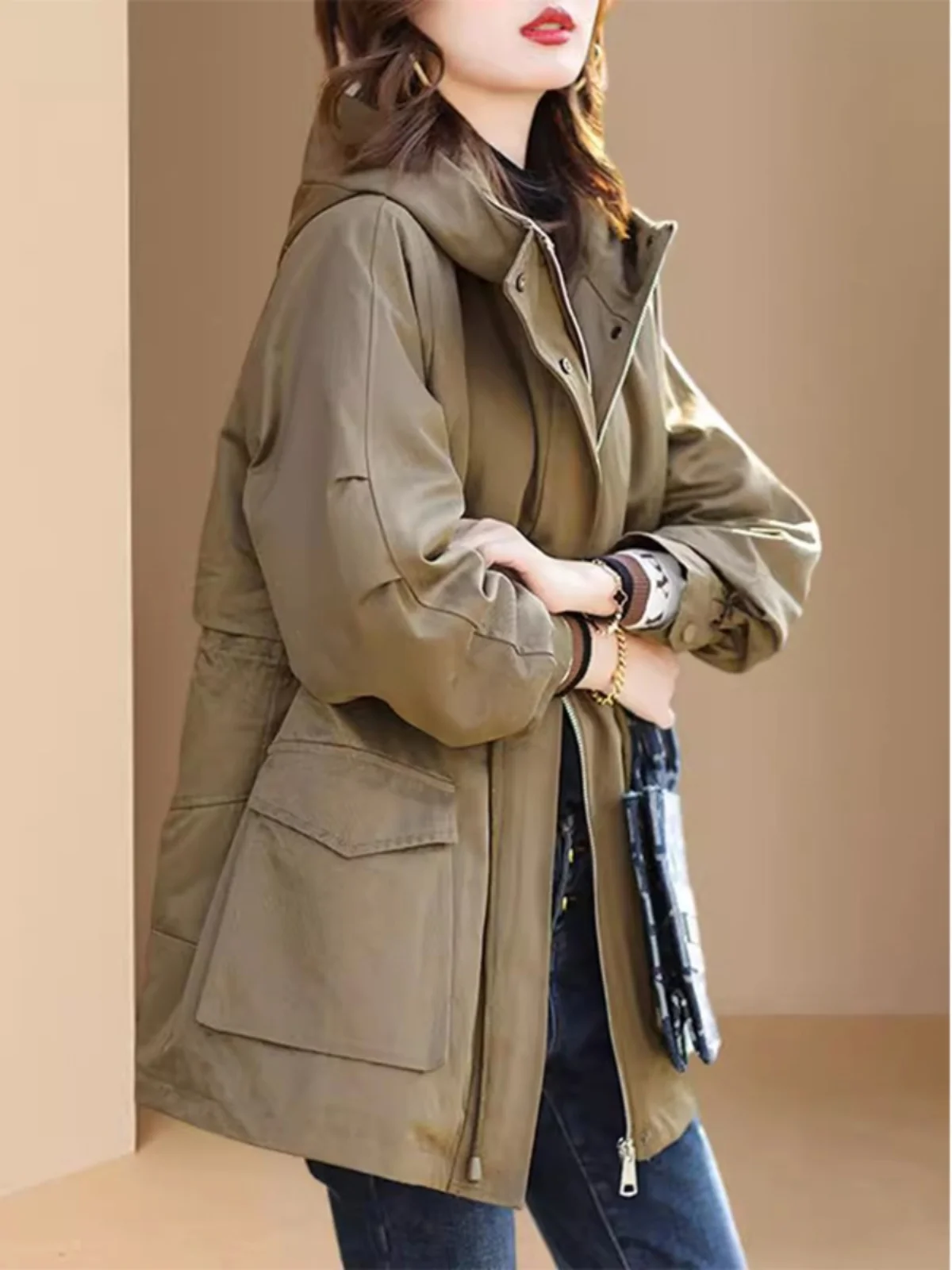 Зимняя женская верхняя одежда средней длины утолщенная парка на флисовой