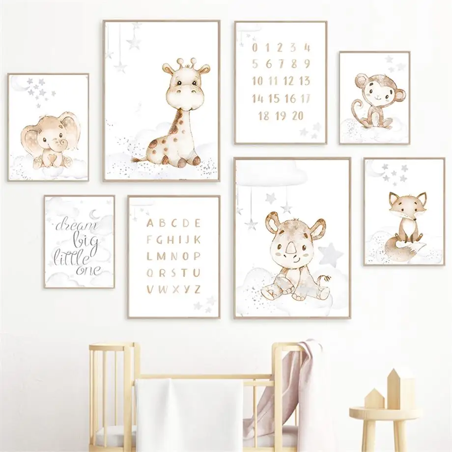 

Giraffe Elephant Fox Lion Alphabet Name Custom Wall Art Canvas Painting Nordic Posters And Prints Wall Pictures Baby Room Decor