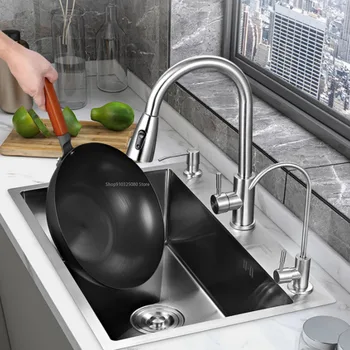 Kitchen Sink Single Trough 304 Nano Stainless Steel Hand Thickened Wash Basin Sink Home Improvement  Kitchen Fixtures 1