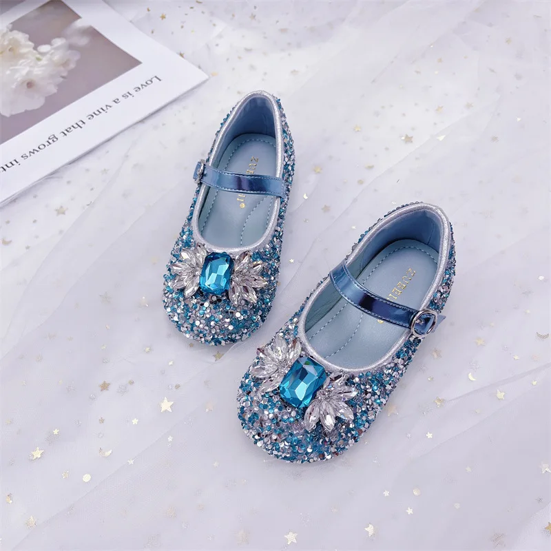 Girls Crystal Shoes 2023 Spring Princess Shiny Baby Small Leather Foreign Soft