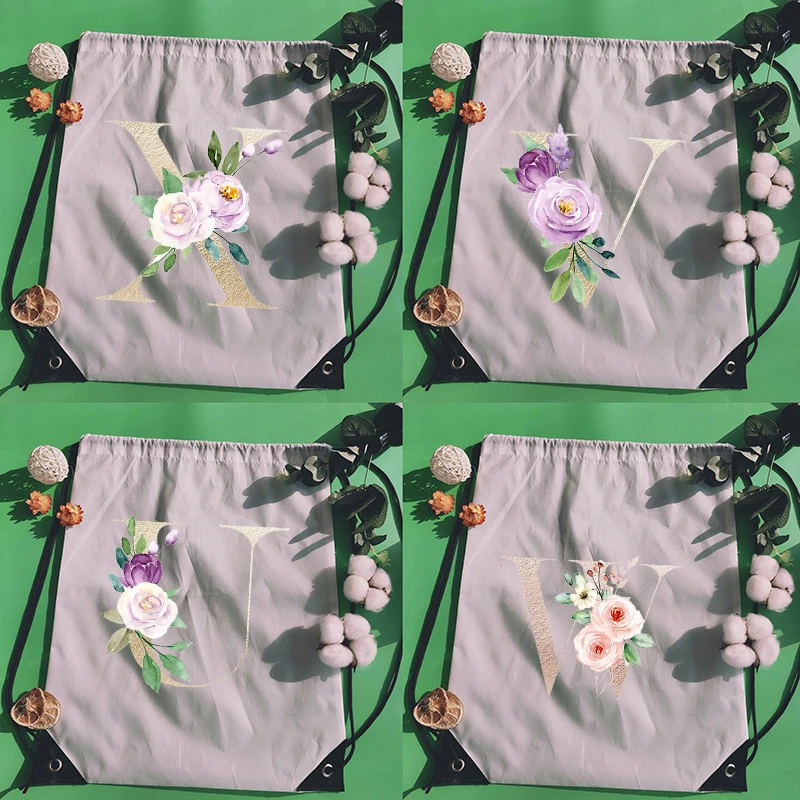 

Drawstring Bag Simple Golden Letter Print Customize Men Sport Bags Backpack Boy Basketball Bag Girl Multi-function Portable Bags