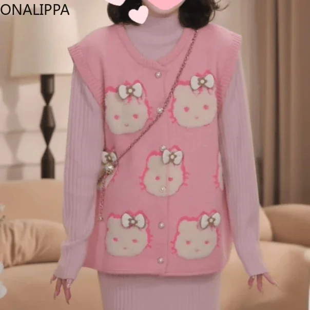 Женский Жаккардовый трикотажный жилет Onalippa с рисунком из мультфильма мягкая