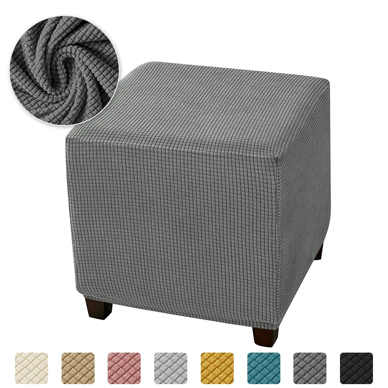 

1PC Polar Fleece Stretch Ottoman Stool Cover Square Footstool Cover All-inclusive Elastic Durable Footrest Slipcover Living Room