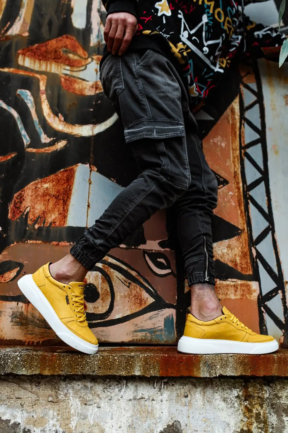 

Knack Желтая Ежедневная Обувь Ван Кроссовки для мужчин 222 Белое Нижнее Искусственное Кожаное Орень на шнурок осенью & Весна Спорт Повседневная...