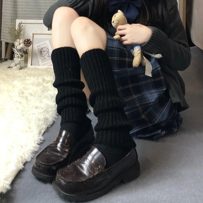 Winter Leg Warmers Black Goth Gyaru Y2k Accessories Gothic Lolita Knit Socks Women Dancing Cute Legs Warmers