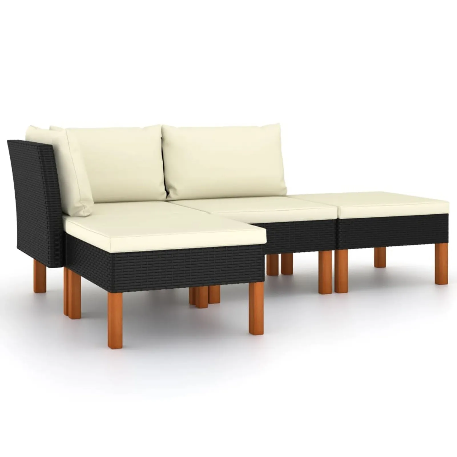 

4 Piece Garden Lounge Set with Cushions Poly Rattan Black