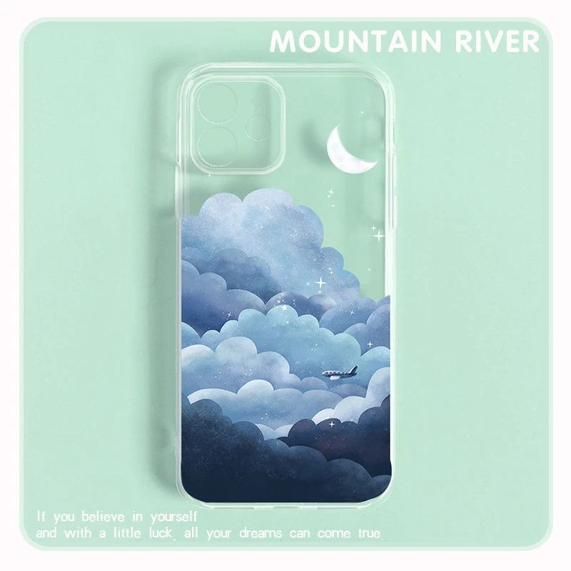 

Mountain Cloud Phone Case For IPhone 14Pro Max 13Plus 12 11 X XR/XS INS Style Transparent Luminous Silicone Shockproof Cover