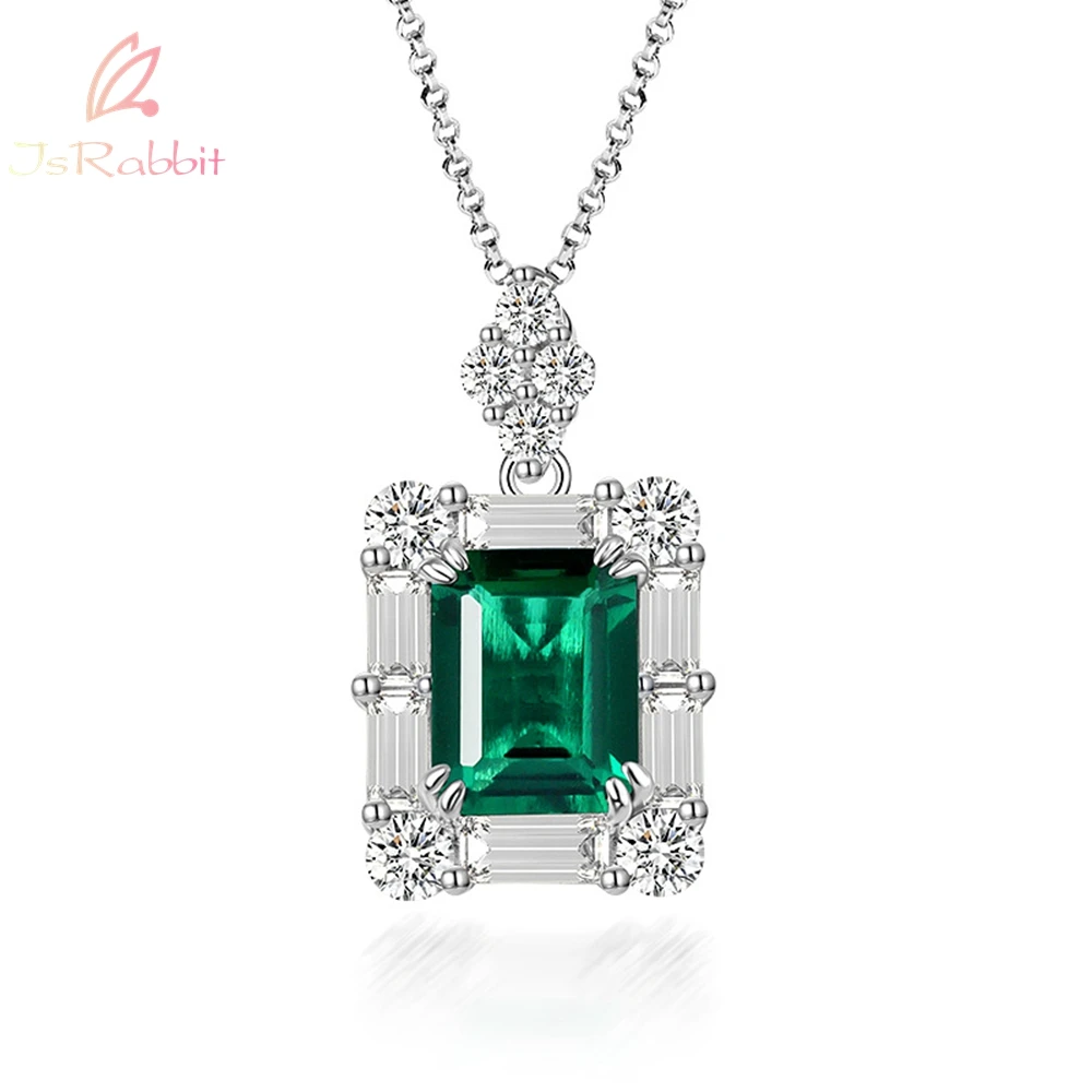 IsRabbit 18K Gold Plated 3EX 2CT Lab Grown Emerald Muzo Green Sapphire Pendant Necklace 925 Sterling Silver Jewelry Dropshipping