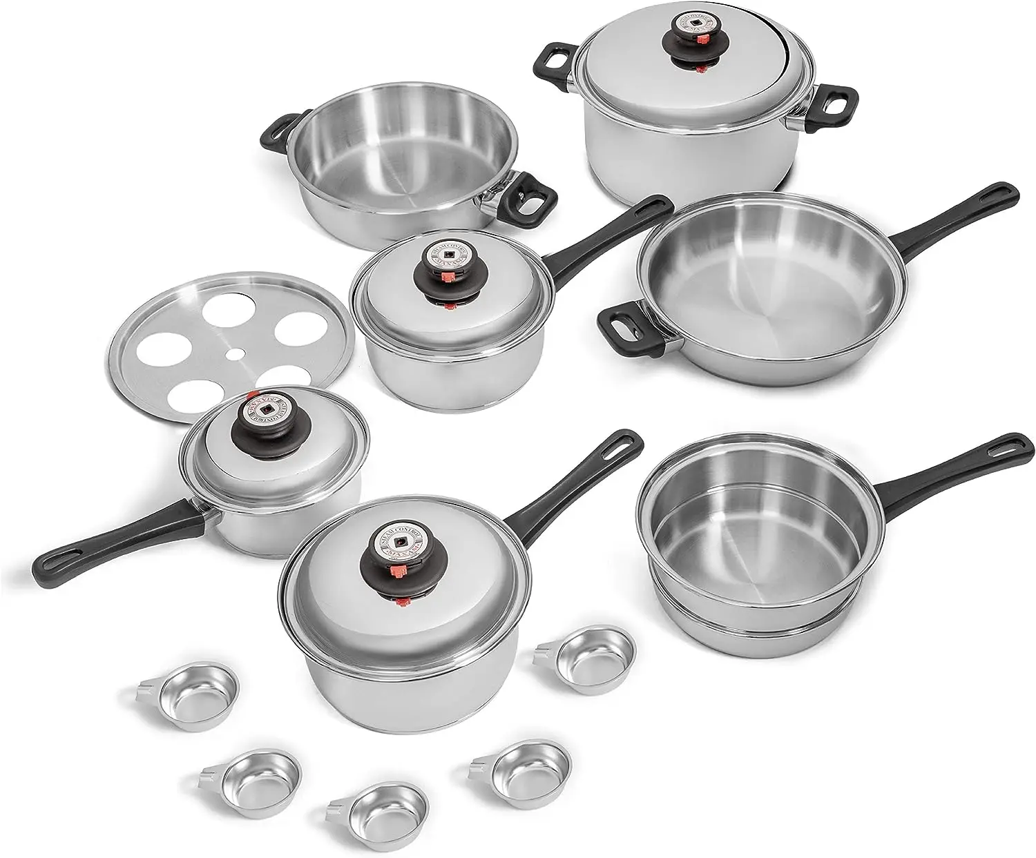 

Waterless Cookware Set, Durable Stainless Steel Construction with Heat and Cold Resistant Handles, 17-Pieces