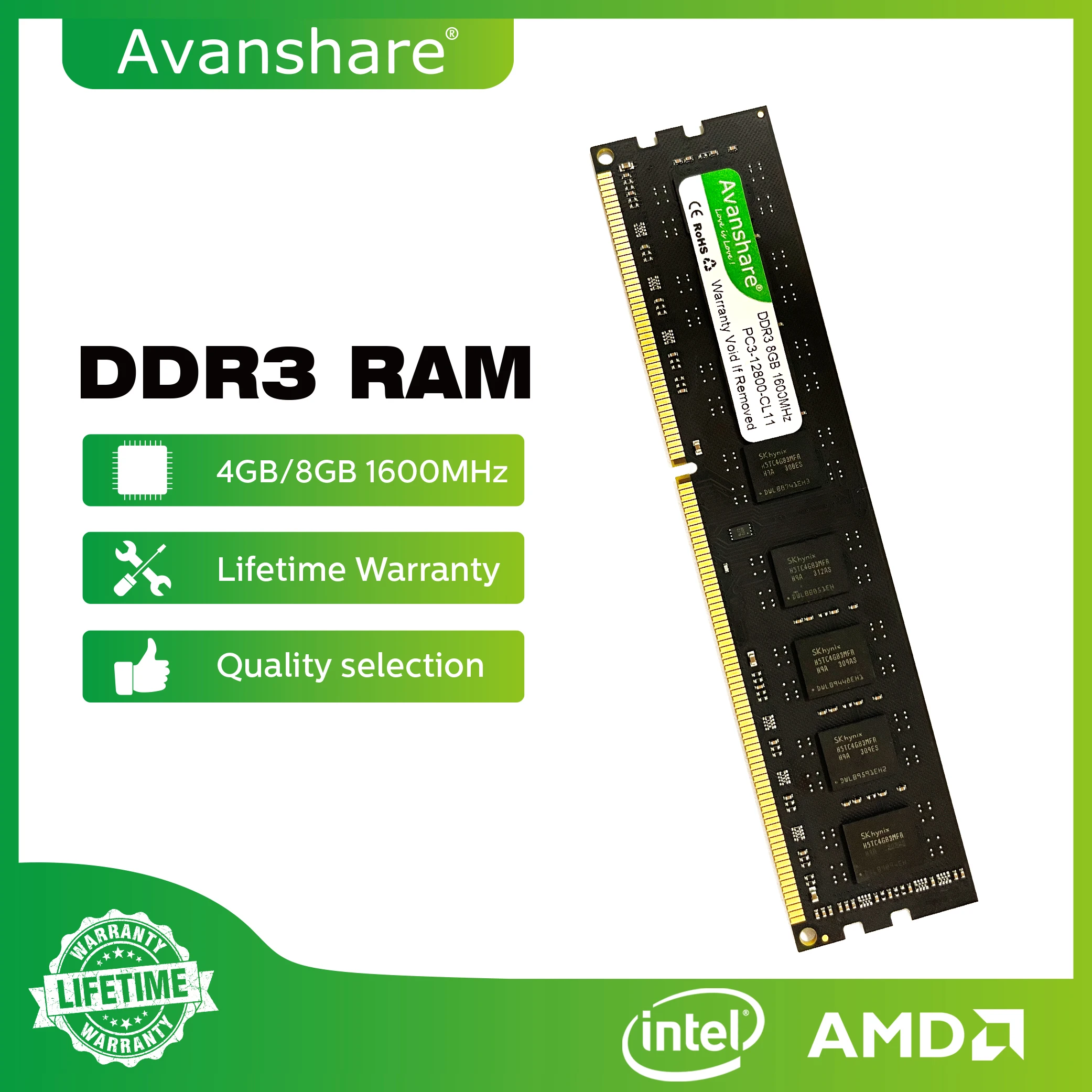ОЗУ Avanshare с памятью DDR4 DDR3, 16 ГБ, 8 ГБ, 4 Гб, 2 Гб, 1333, 1600 ...