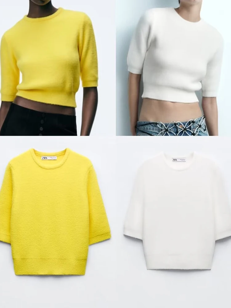 

TRAF GJXSDNX Half Sleeve Sweaters for Woman New Spring Autumn Solid Simple O Neck Soft Pullovers Elegant Female Knitted Sweater