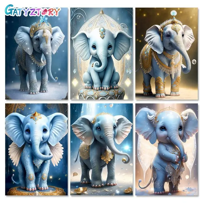 

GATYZTORY 40x50cm Painting By Numbers Acrylic Paints Canvas Painting Animal Blue Elephant Paintings Personalized Gift