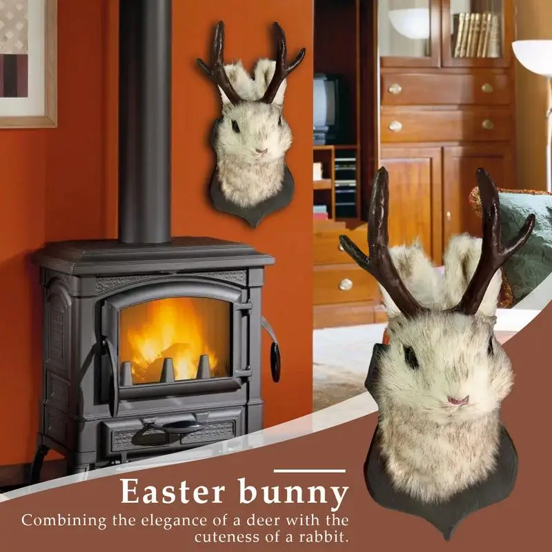 

Easter Rabbit Wall Sculpture 3D Decorative Bunny Head Statue With Alter Easter Party Decorations Supplies for Garage Study Room