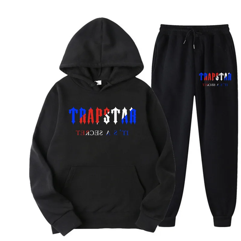 

2022 New Brand TRAPSTAR Printed Sportswear Men 16 Colors Warm Two Pieces Set Loose Hoodie Sweatshirt + Pants Set Hoodie Jogging