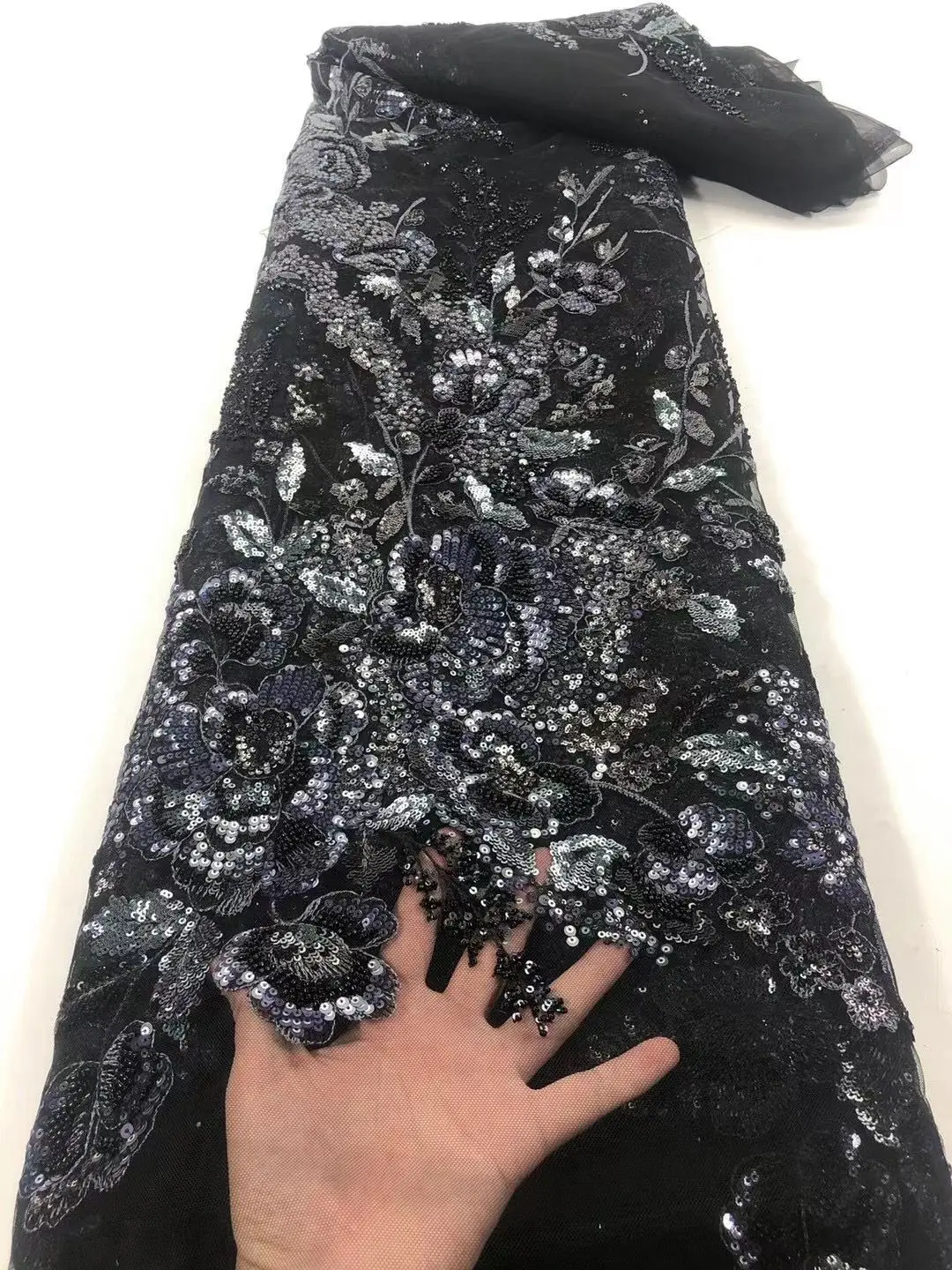 

African Sequins Lace Fabrics 2020 High Quality Lace French Lace Fabric Nigerian Tulle Lace Fabrics for Wedding Dress