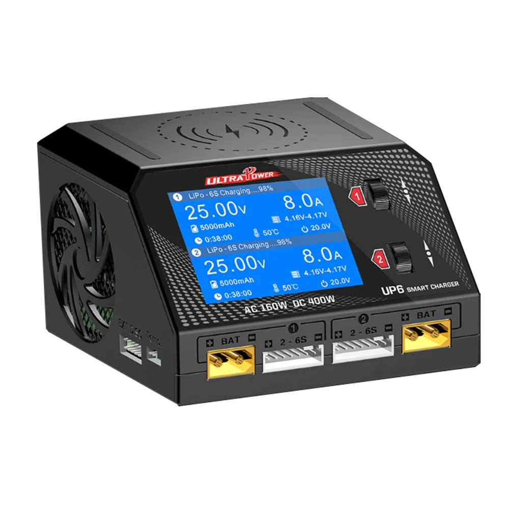

Ultra Power UP6 AC 160W DC 400W 10A Battery Charger With Wireless Charging for Lipo/Nicd/NiMH Battery