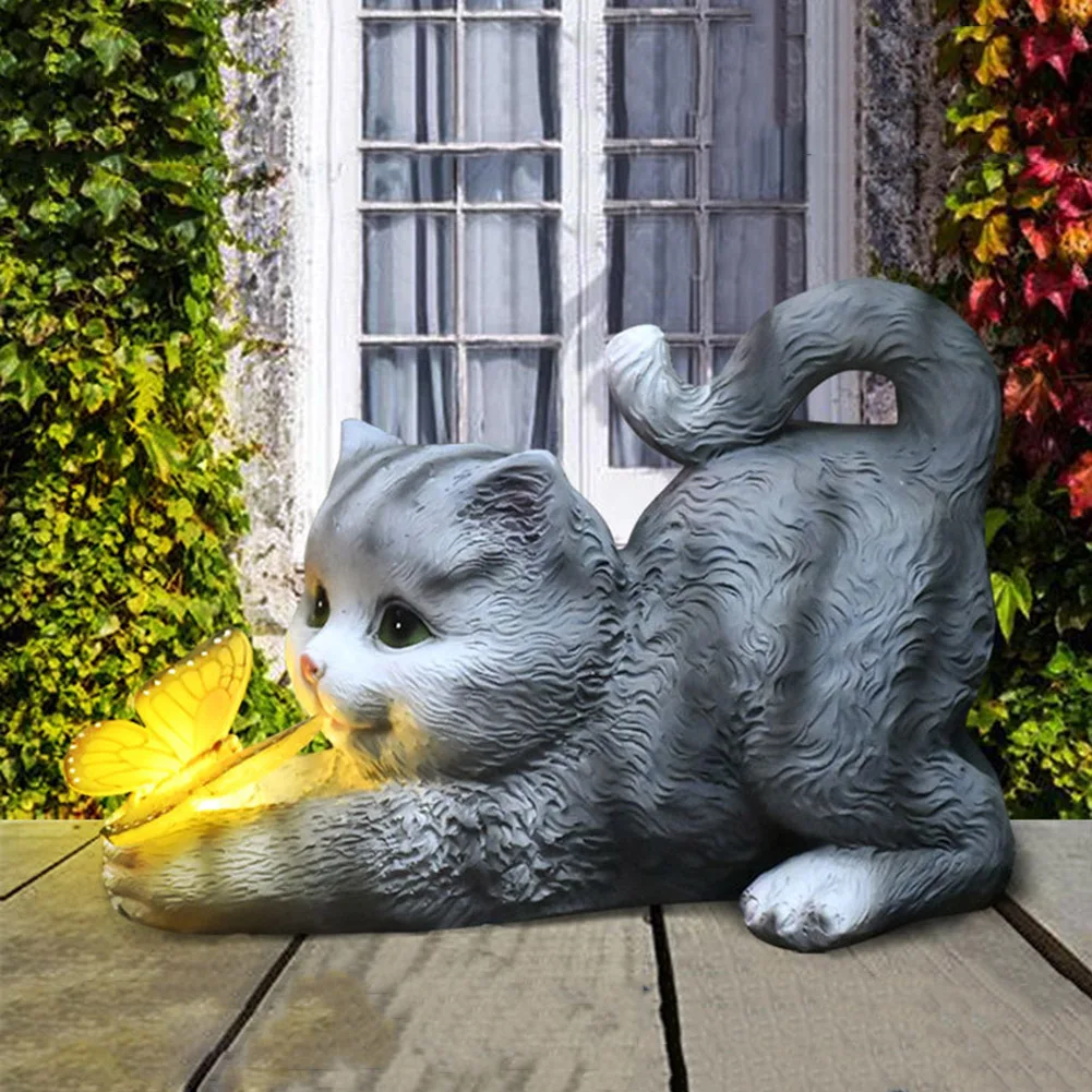 

Garden LED Solar Lights Cute Cat Animal Statue Sculptures Outdoor Figurines Lawn Patio Yard Porch Sunlight Ornament Home Decorat
