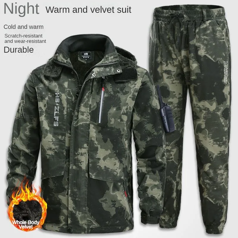 Outdoor Wear-resistant Work Clothes Suit Winter Plush Thickened Men Electric Welding Scald Proof Cold Proof Labor Protectio