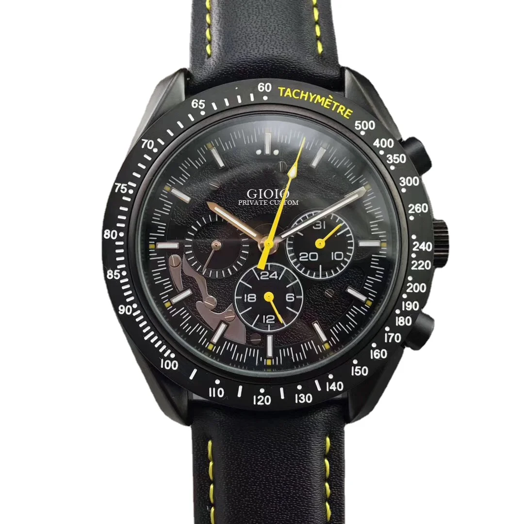 

Мужские автоматические механические часы с черной кожей