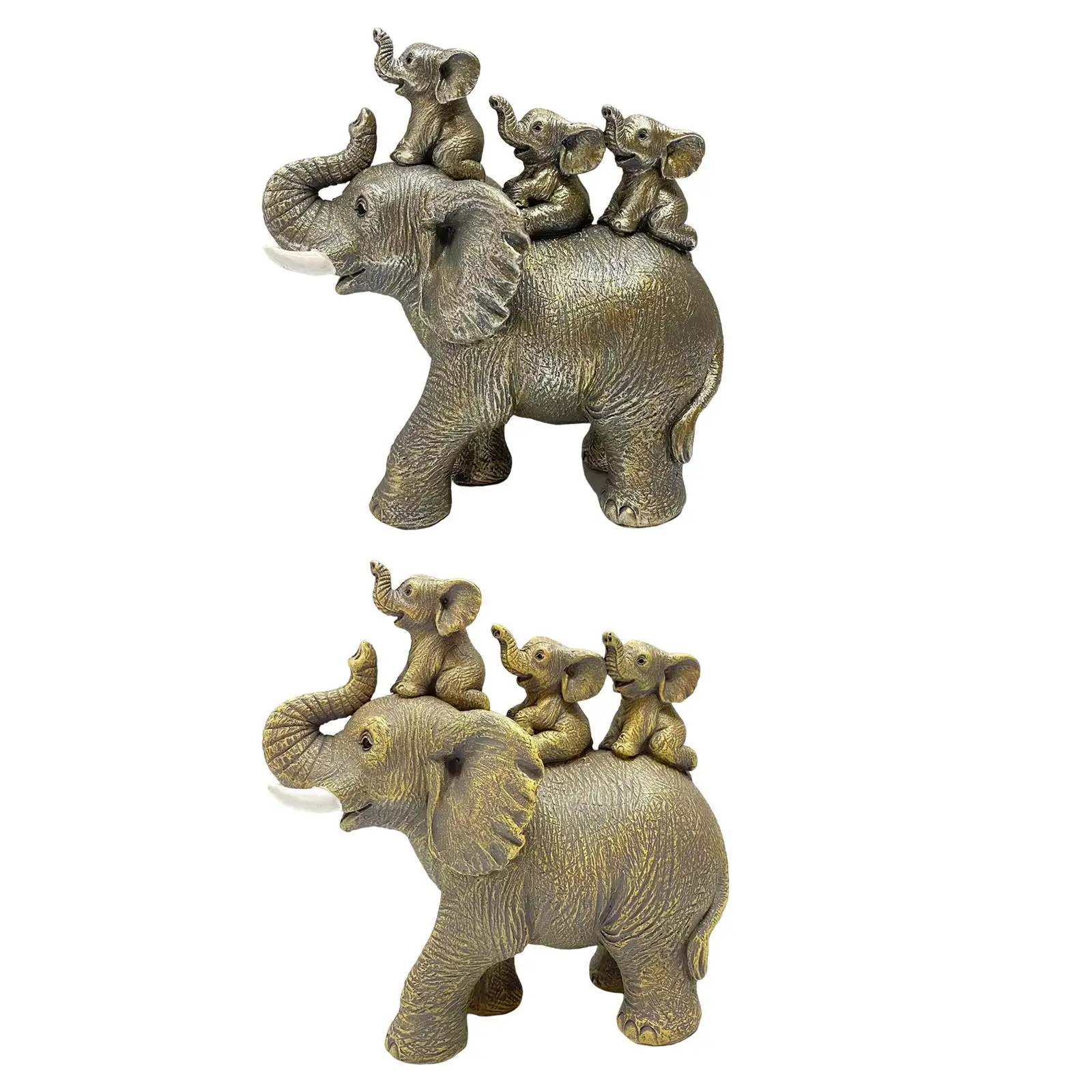

Creative 3 Baby Elephants Riding AN Elephant Statue Tabletop Animal Figurine for Living Room Bookshelf Decoration Holidays Home