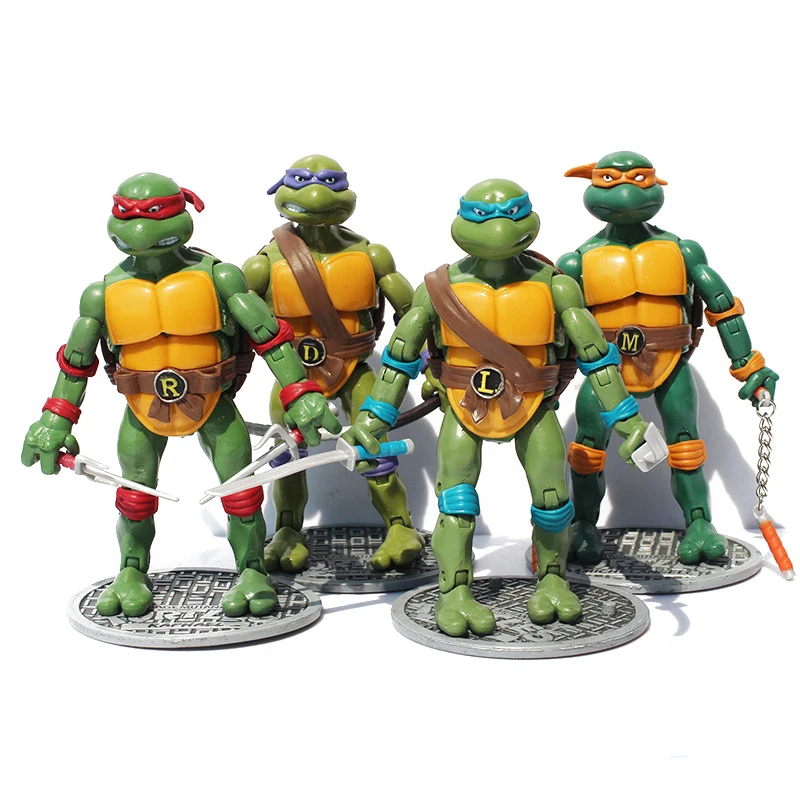 

4pcs/Set Teenage Mutant Ninja Anime Figure NECA Classic Movie Turtles Raphael Donatello Bagging Movable Garage Kit Model Toys
