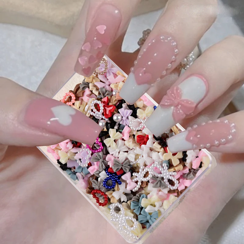 

Sdotter 1Box Multi-Shapes Random Blind Box Nail Rhinestones Kawaii Bow Tie Resin Nail Art Decorations DIY Manicure Crystal Acces