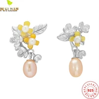 real 925 sterling silver jewelry asymmetric freshwater pearls osmanthus flowers stud earrings for women femme luxury accessories