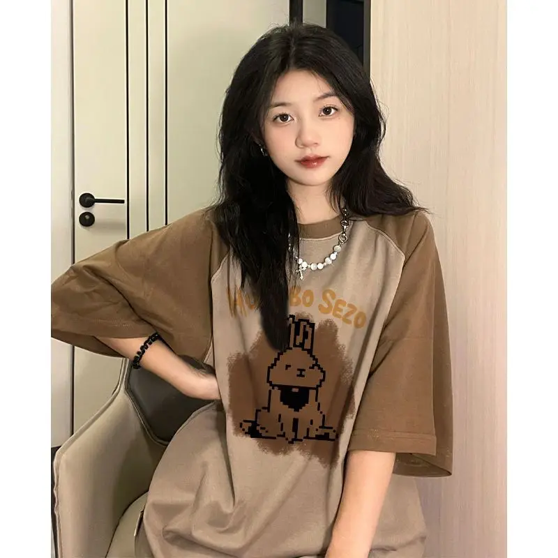 

American Summer Cute Print T shirt Top Fashion Harajuku Loose Retro Personality Fresh woman kawaii clothes Short sleeve top