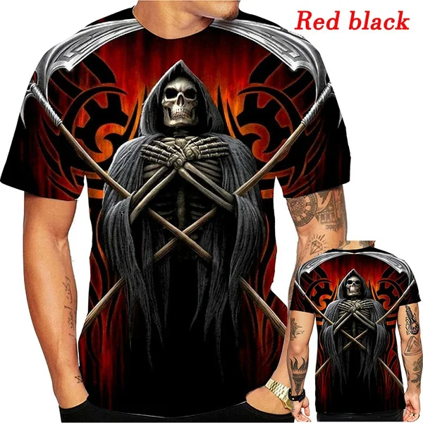 Летняя Готическая футболка с рисунком черепа большого размера крутая Мужская и