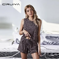 ciruiya 2022 leopard print pajamas set summer cotton t shirts and pants suit for women homewear two piece sets sleepwear new
