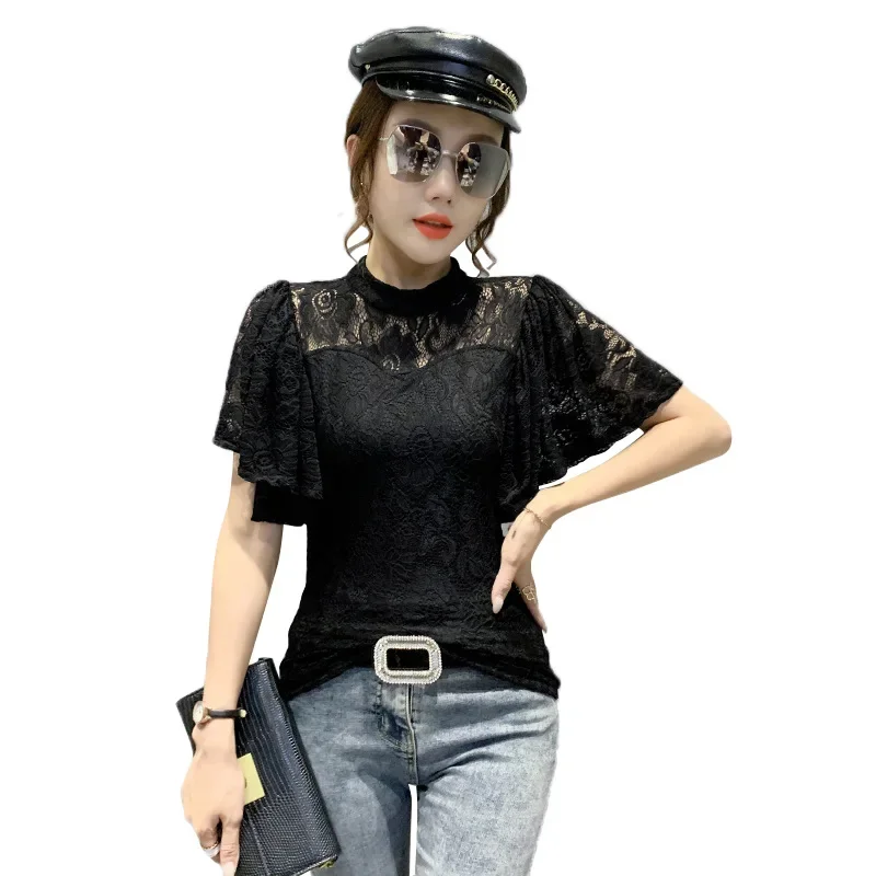 Женские сексуальные кружевные полые белые рубашки летние элегантные блузки с