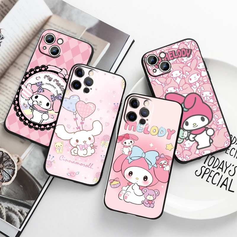 

Cartoon Melody Cute For Apple iPhone 14 13 12 11 Pro Max Mini XS Max X XR 7 8 Plus 5S Silicone TPU Black Phone Case Coque Capa