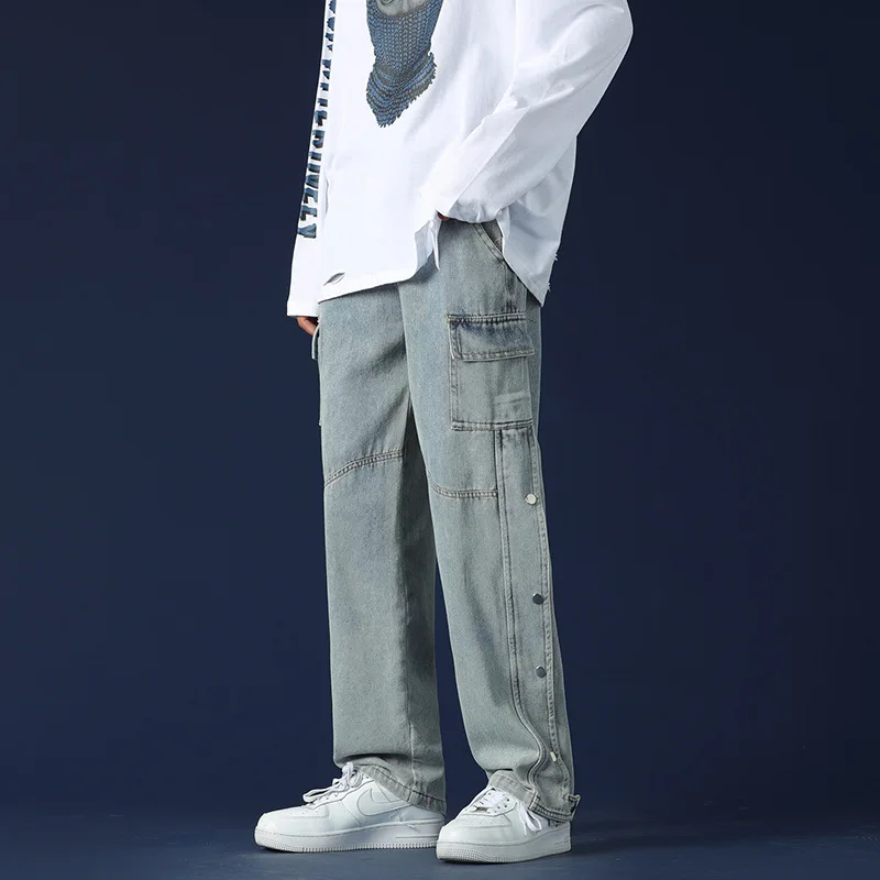 Baggy Jeans Trousers Male Denim Pants Black Wide Leg Pants Men's Jeans Loose Casual Korean Streetwear Hip Hop Harajuku