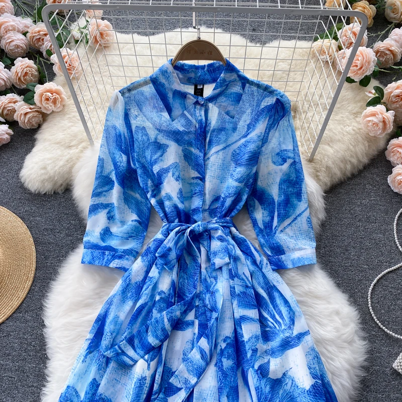 Женское платье-поло с цветочным принтом до середины икры | Женская одежда